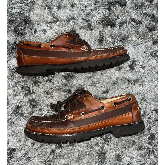 LL Bean Boat Shoes Men 8.5 D Brown Leather Loafer Preppy - Picture 1 of 11